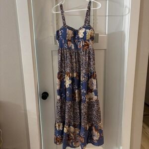 BOG collective Band of Gypsies Blue floral tiered maxi dress women's‎ size XS